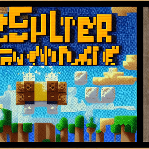 AI generated: A pixelated title screen with a blue sky and white clouds drifting slowly across. In the center, the...