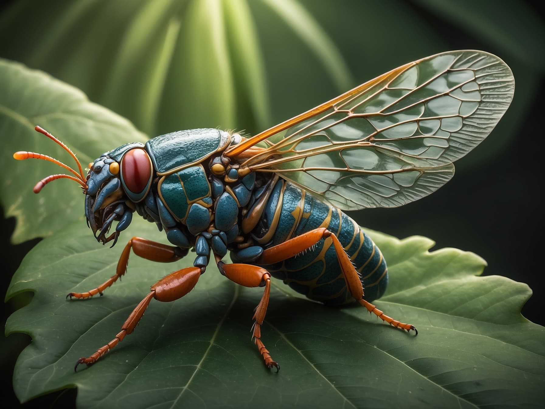 AI generated: a close up of a bug on a leaf, a photorealistic painting by Adam Szentpétery, trending on zbrush cen...