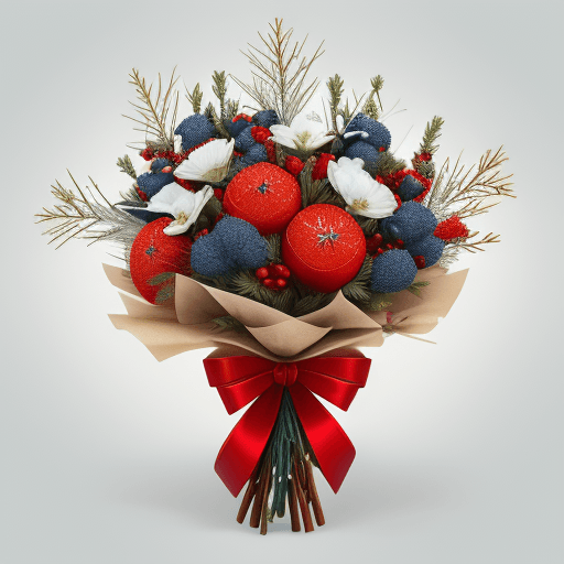 AI generated: The traditional filling of a bouquet on New Year's holidays is branches, cones, red winter berries, ...