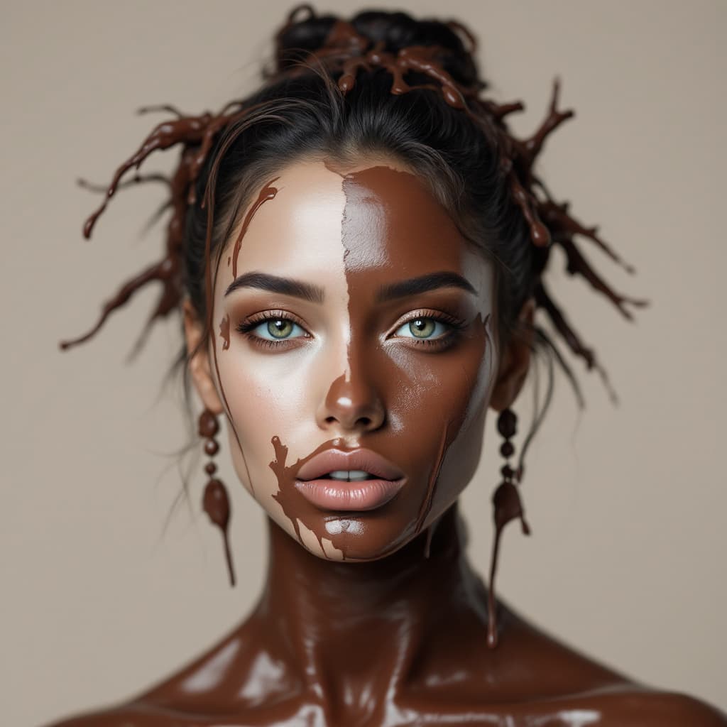 AI generated: photo models covered in chocolate.