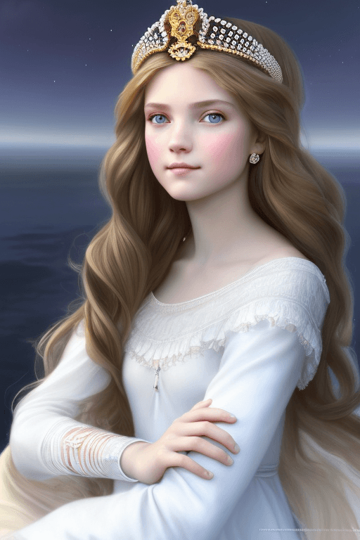 AI generated: portrait of a whiteheaded young teenage girl princess royalty,(Russian face), cute smile, ultra real...