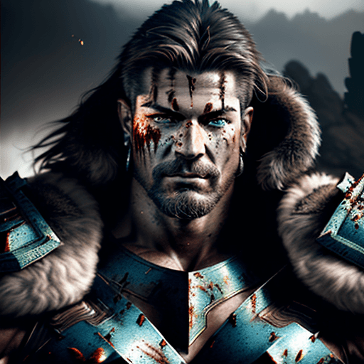 AI generated: portrait of a A rugged ethereal  spartan muscular warrior, war pose, armor, fur pelt, , very detaile...
