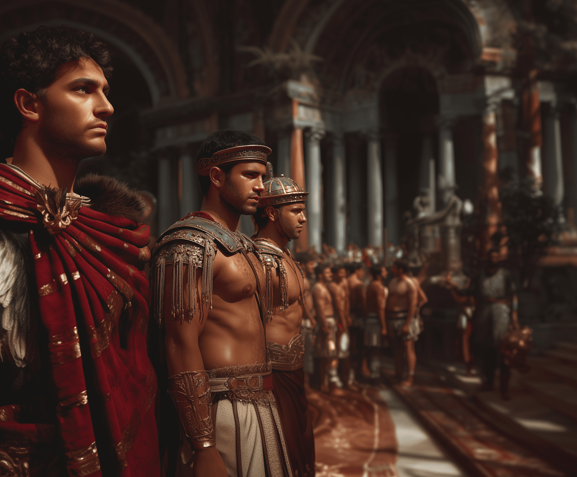 AI generated:  group of men in ancient rome --chaos 40 --ar 6:5 --style raw --profile 8dtrl7a --stylize 450 --v 7