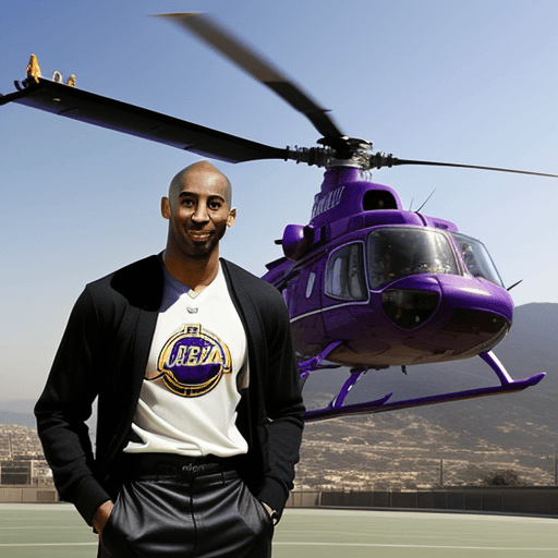 AI generated: Image of kobe bryant with a helicopter in the background 