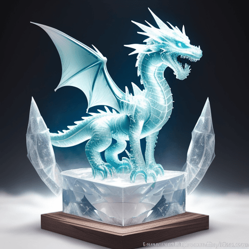 AI generated: A clear and adorable ice sculpture photo of a dragon, ice, detailed,