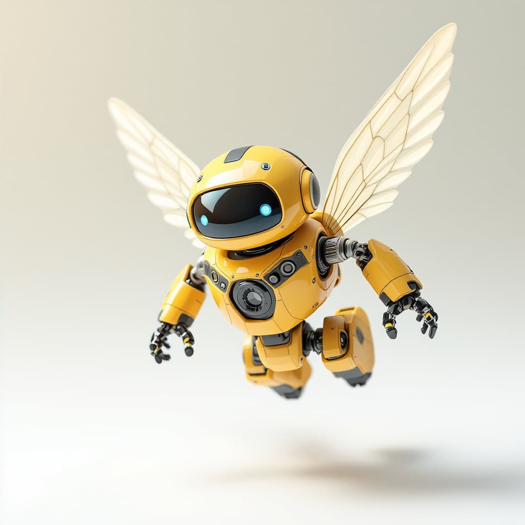 AI generated:  small yellow flying robot with wings
