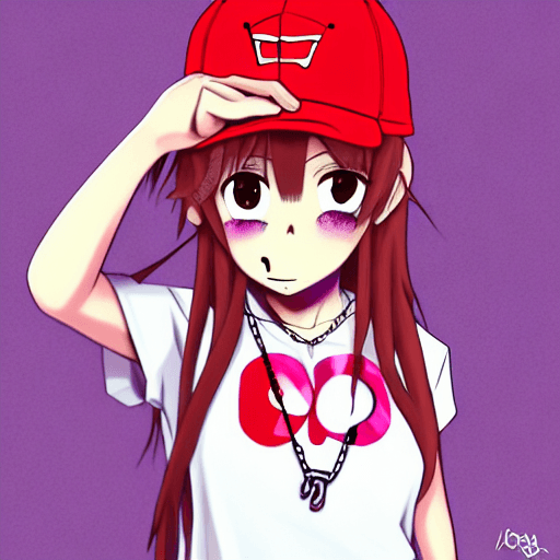 AI generated: (anime), (illustration), cartoon, detailed, youtuber style, purple cow, solo, white cap, red t-shirt...
