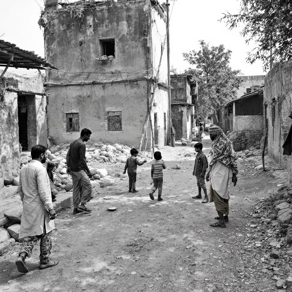 AI generated: Four people on the village no water no food so many people Kiran