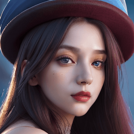 AI generated: ultra-detailed, high resolution, 8K portrait of a Female in a burgundy and night blue high-form Hat,...
