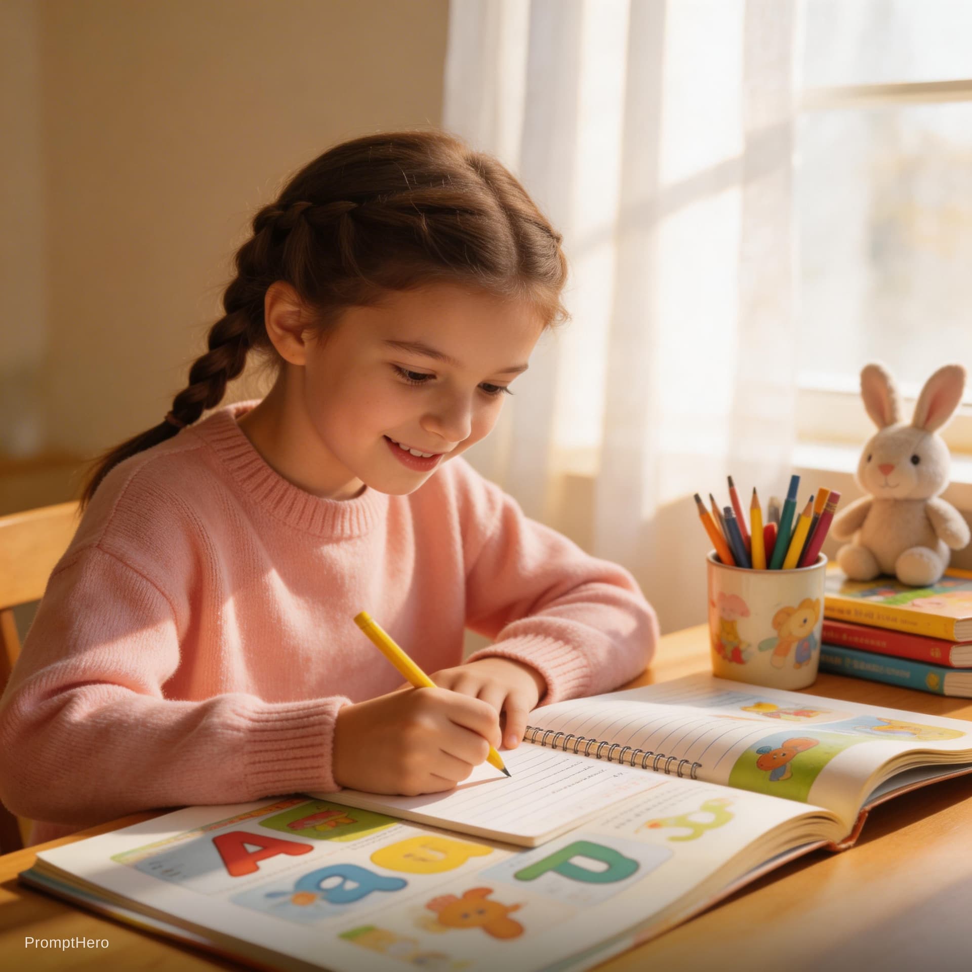 AI generated: Girl Kid learning 