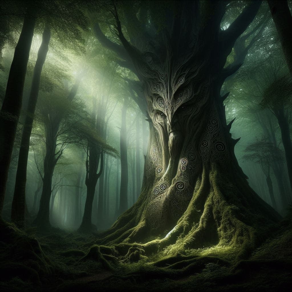AI generated: In the heart of a dense, mystical forest, Thalion, an ancient treant guardian, stands watch over the...