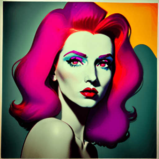 AI generated: portrait of a woman with deep red hair, in the style of Andy Warhol and Richard Avedon, combining th...