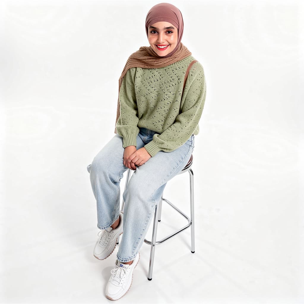 AI generated: A highly detailed, photorealistic, cinematic high-angle full-body studio shot of a cute and stylish ...
