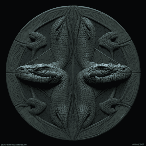 AI generated: beautiful concept art of a dark looking reptilian , hard scaly cold  matte skin panels with symmetri...