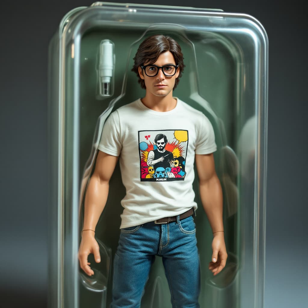 AI generated: A photo-realistic action figure packaged in a vintage 1980s Kenner Star Wars blister pack. The figur...