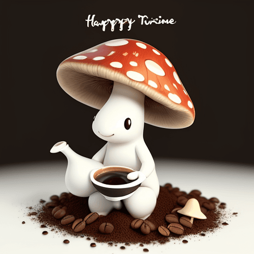 AI generated: Happy mushroom drinking coffee white background