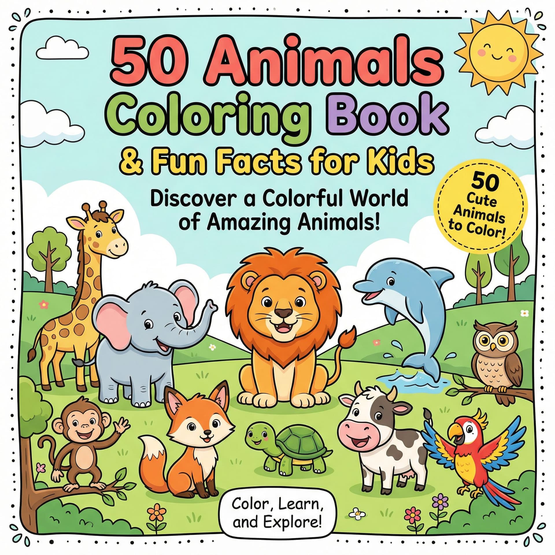 AI generated: A fun, engaging, and high-quality children's coloring book cover designed in a **cartoon-style with ...