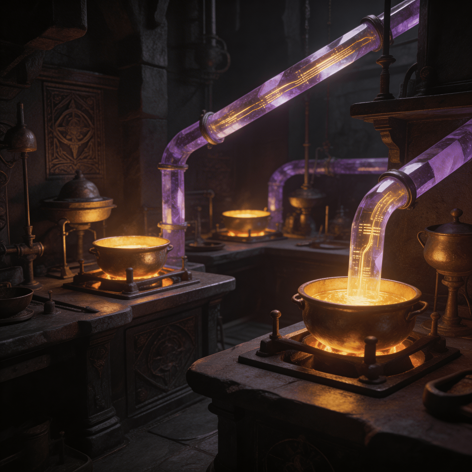 AI generated: Digital alchemy laboratory, token creation forge with glowing crucibles, golden (#FFD700)data flowin...