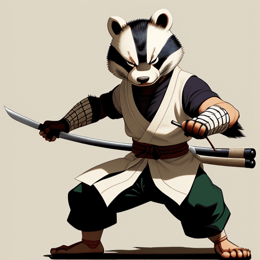 AI generated: badger samurai, art by Stan Sakai