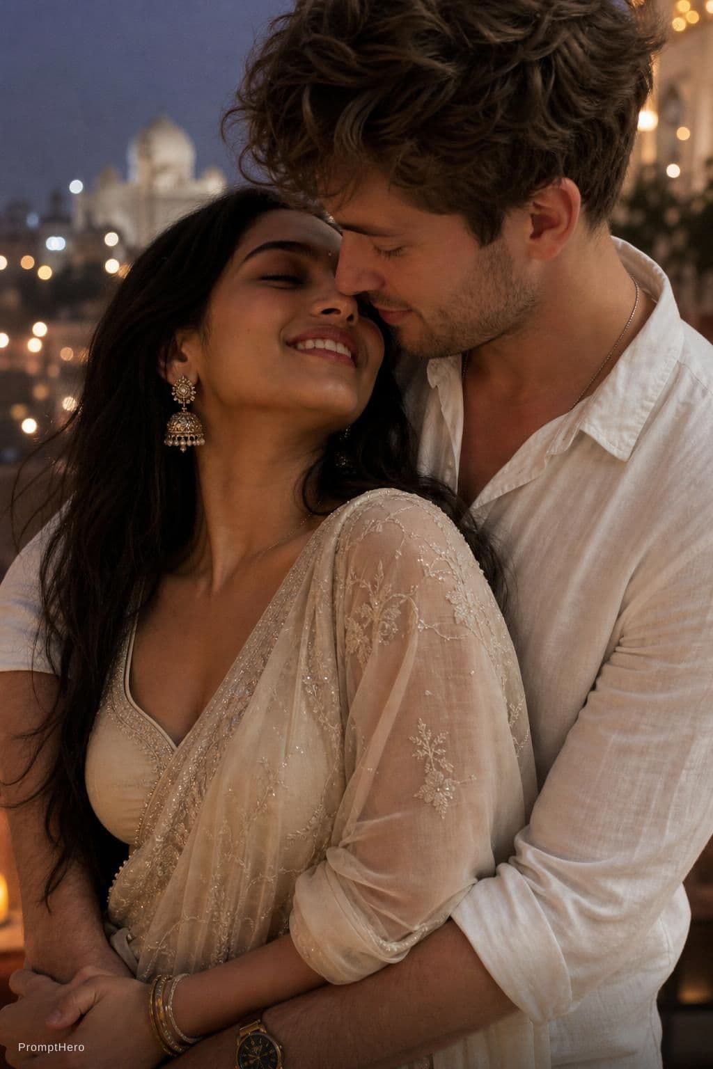 AI generated: Desi woman and foreign guy romantic 