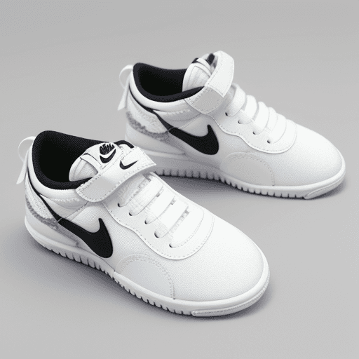 AI generated: nike sneakers made from white clouds and cotton, small white clouds growing, white background, box, ...