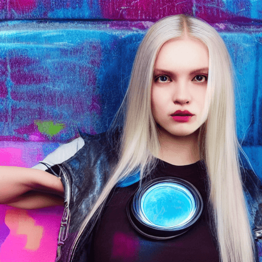 AI generated: Photo of a ultra realistic futuristic blonde girl. ((Her head is centered in the image, her face is ...