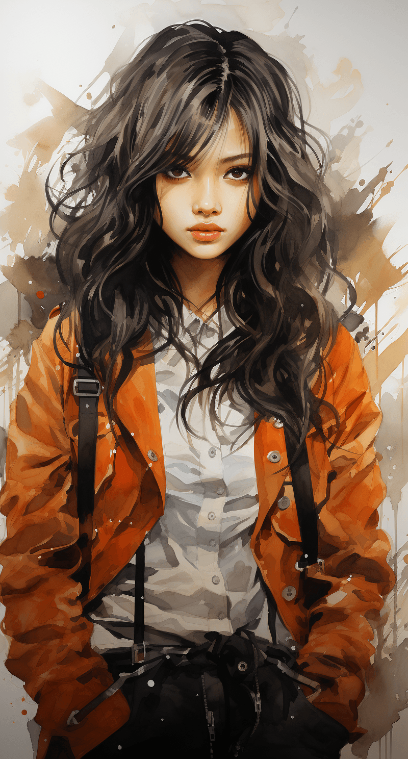 AI generated: poster art for the collection of the asian woman, in the style of gloomy, dark orange and white, dyn...