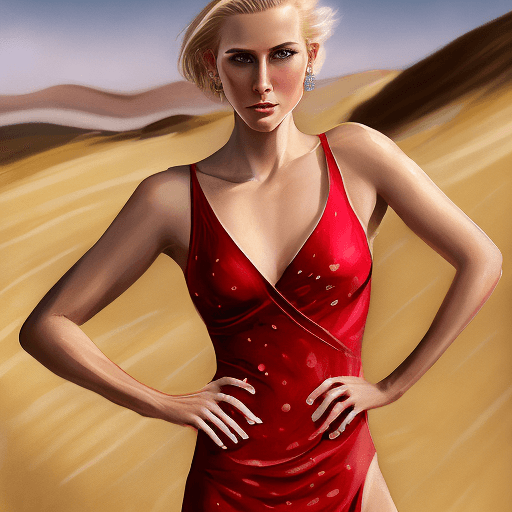 AI generated: high resolution, very detailed, a portrait of a gorgeous young fit blonde woman stands in a glamorou...