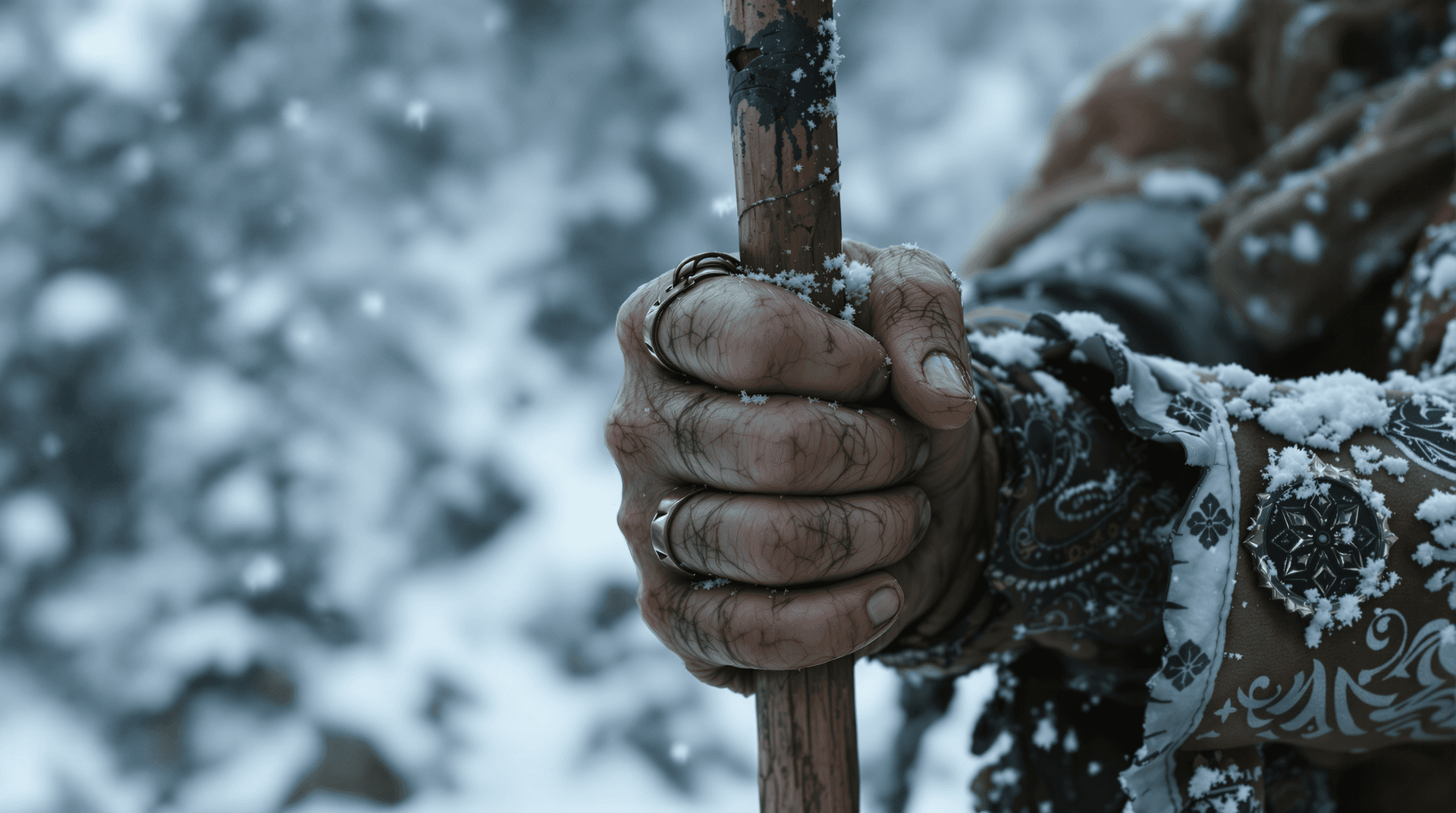 AI generated: hyper realistic . 2. Close-up of Parushat’s hands gripping a spear tightly, old scars visible on her...