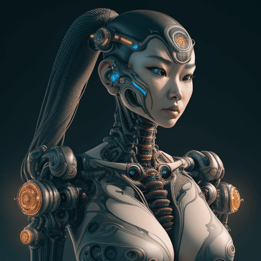 AI generated: a woman, upper body, pretty human face ASIAN, (biomechanical :1) , inflateble shapes, wearing epic b...