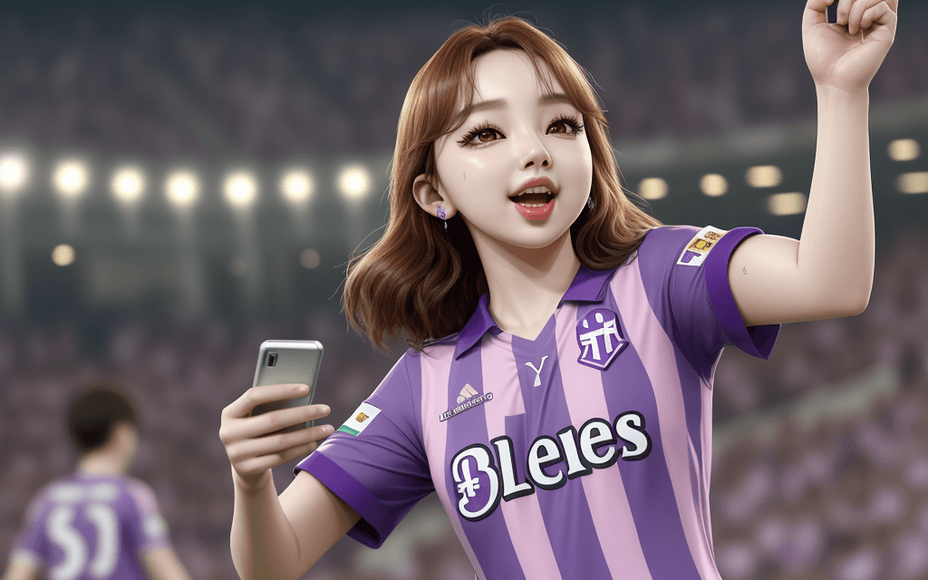 AI generated: Photo realistic image of Nayeon, korean idol from TWICE, dancing in a ACF Fiorentina football shirt,...