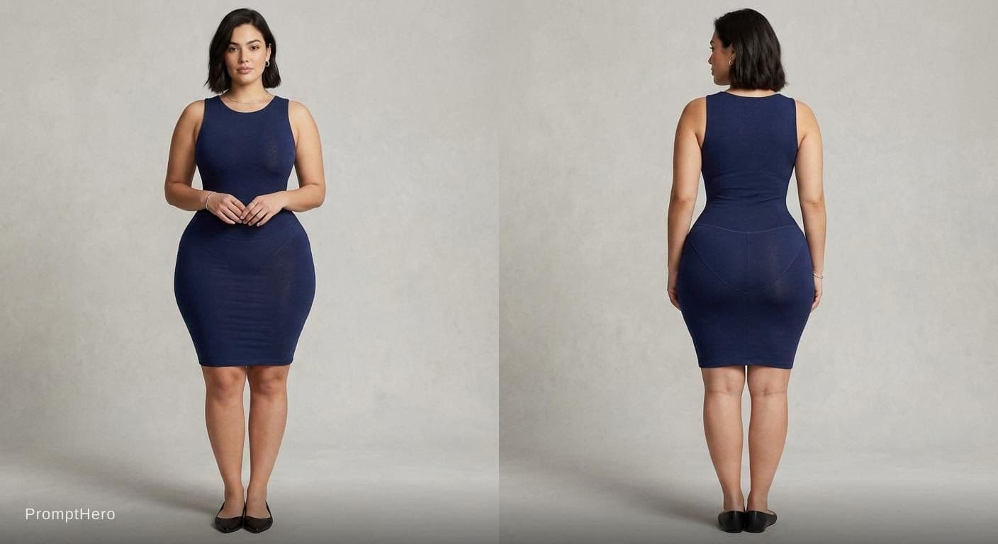 AI generated: • Body Structure: The woman has a curvy, hourglass figure with a hint of pear shape, highlighting th...