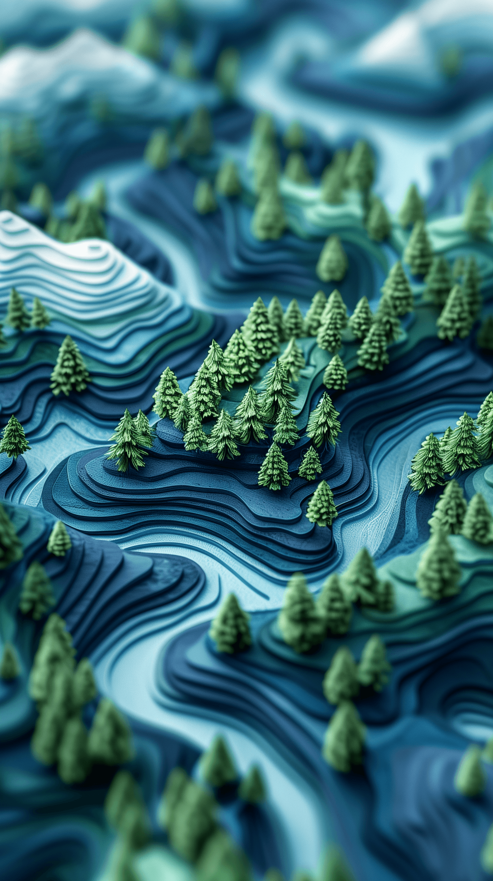 AI generated: 3d rendering, isometric, mountain park, paper work for a tactile style, select a color palette with ...