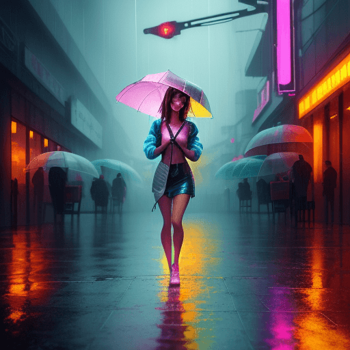 AI generated: Gorgeous girl of summer, walks in rain, detailed, cinematic, scenic, beautiful, vibrant colors, enha...