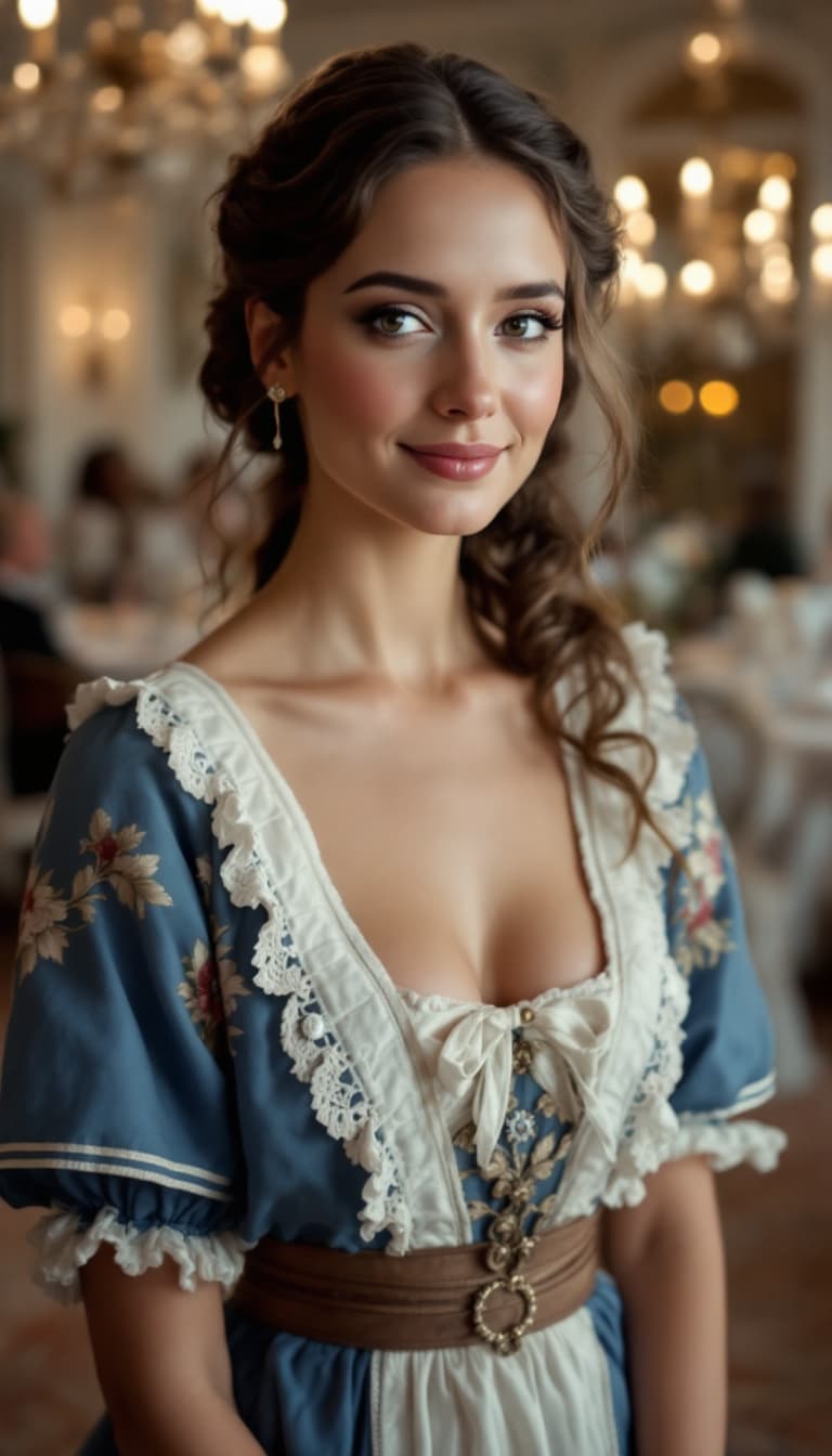 AI generated: An elegant picture of a female during the colonial period in America. She has an era specific dress ...
