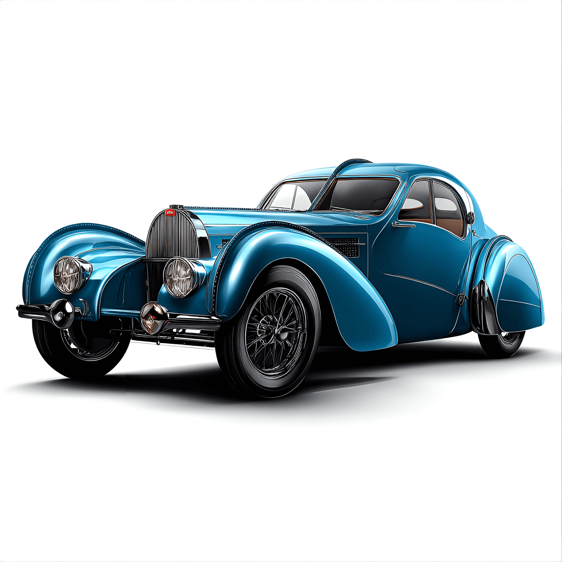 AI generated: classic 1938 Bugatti Type 57SC Atlantic, illustrated in a detailed clipart style, showcasing
its sw...