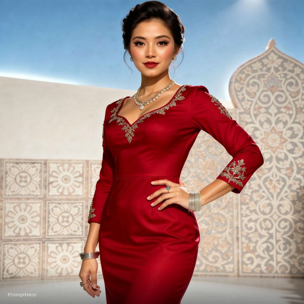 AI generated: score_9, score_8_up, score_7_up, 1girl, asian, olive skin, sexy pose, (elegant dress, decorated dres...