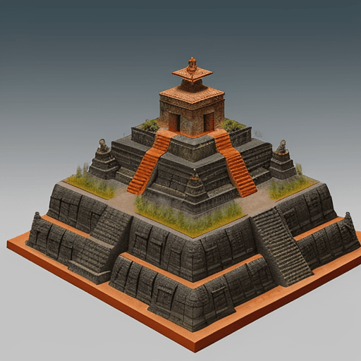 AI generated:  realistic maya pyramide temple submarin, with army of terracotta soldiers