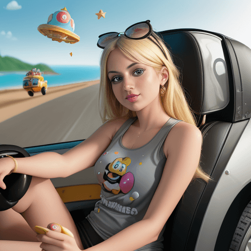 AI generated: High resolution photography , image of a pretty blonde woman wearing a kinder surprise  tank top,dri...