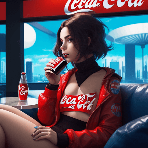 AI generated: crea una imagen estilo futurista de una chica en un sofa con el pelo despeinado comiendo una hamburg...