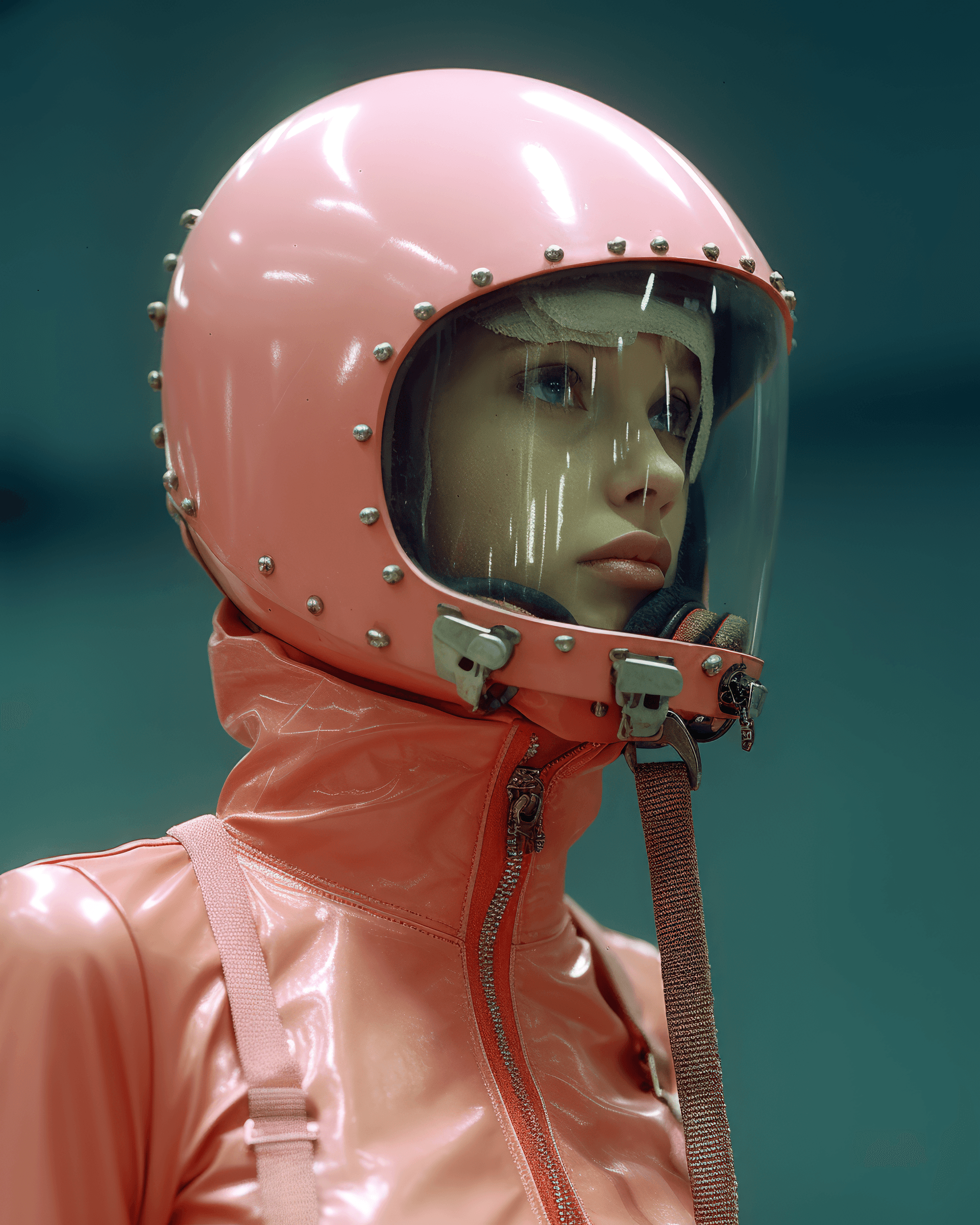 AI generated: a person in a metal suit with a chain, in the style of gum bichromate, camilla d'errico, light bronz...