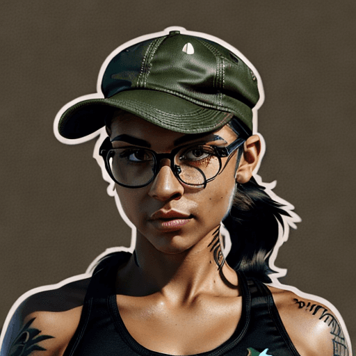 AI generated: amazing, fine detail, pony tail, olive green eyes, black hair, hat, skinny, tattoos, light brown ski...