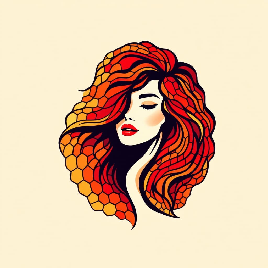 AI generated: Create a logo design featuring a stylized woman's face with hair 
Wavy hairmade of interconnected he...