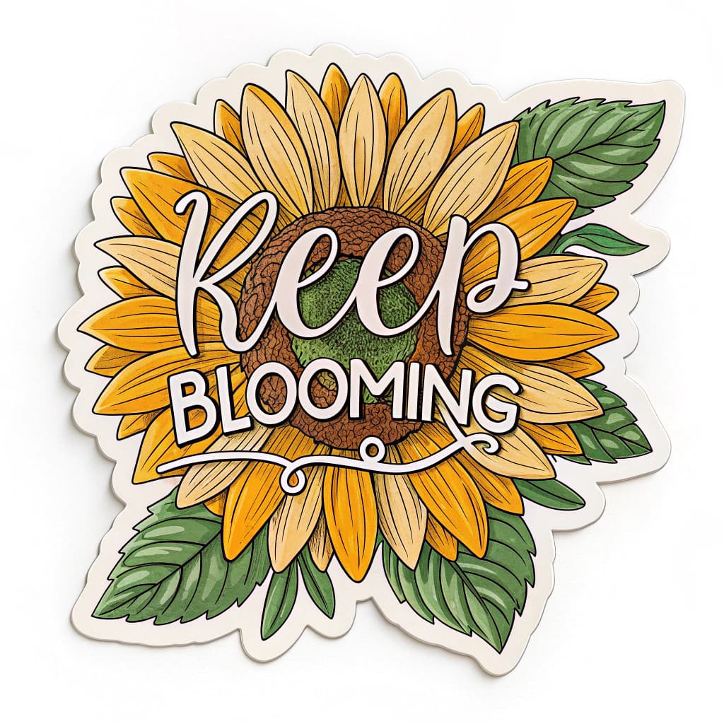 AI generated: "A die-cut sunflower sticker design with a clean edge, showcasing the vibrant illustration and the u...