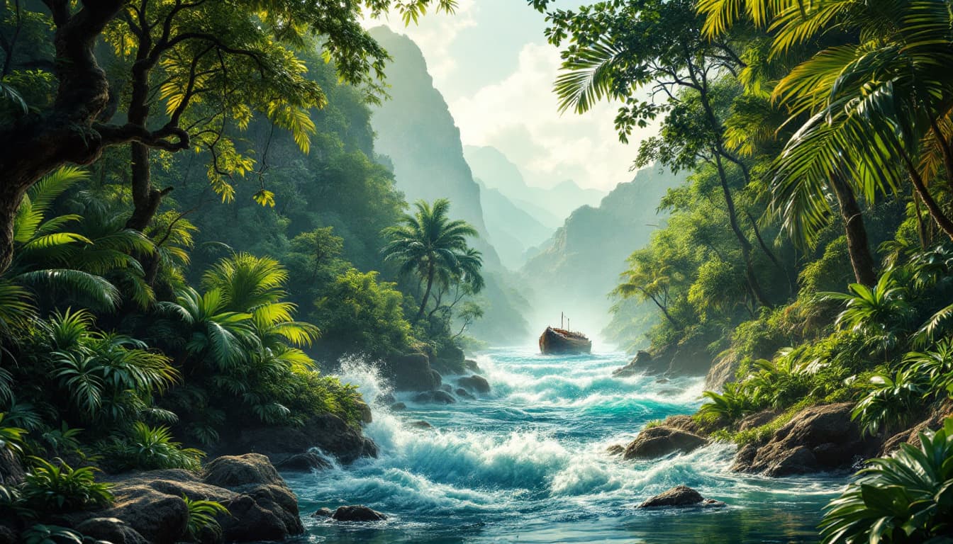 AI generated: Create a high-resolution, 8k, hyper-realistic collage depicting key scenes from Genesis, a lush trop...