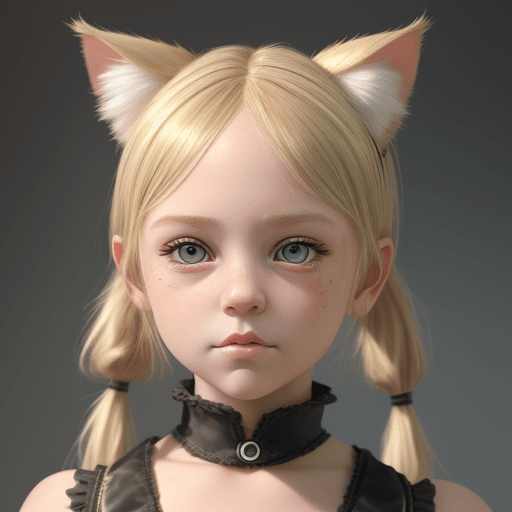 AI generated: little blonde girl with pigtails female cat ears, beautiful face, detailed face, hyperdetailed, mast...