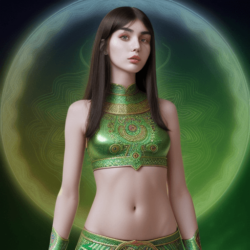 AI generated: A beautiful girl with green eyes.With a Bashkir appearance.With dark hair. Psychedelic background. S...