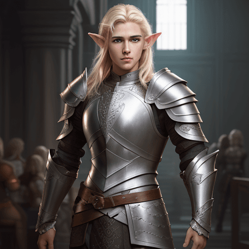 AI generated: photorealistic full body shot of a young male elf, stylish leather armor, blonde hair, young face, h...