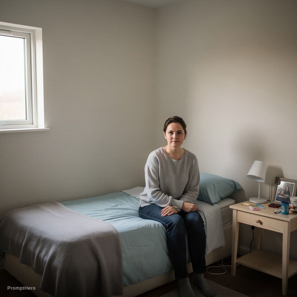 AI generated: Sit in the small room bed 