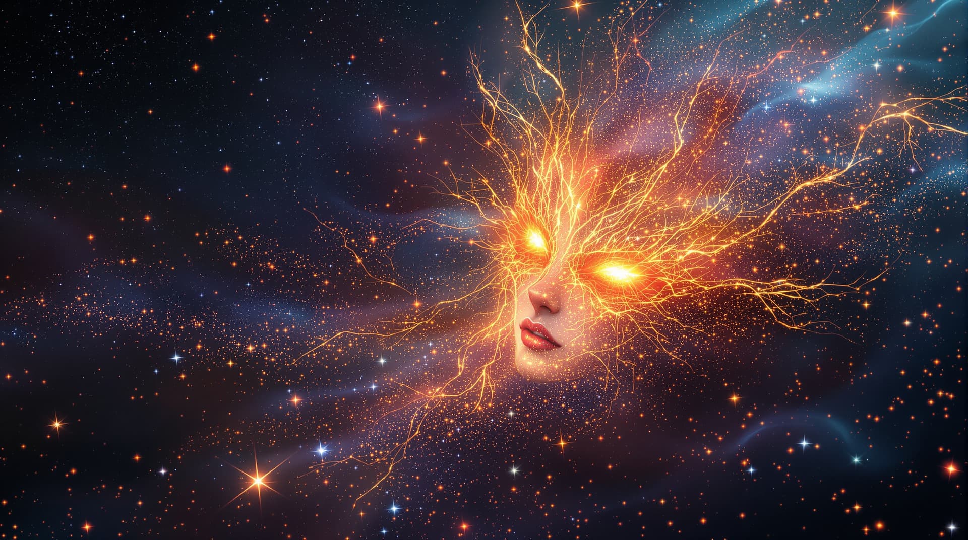 AI generated:  Image is a digital artwork featuring  theme spirit in the sky filled with bright stardust and fract...